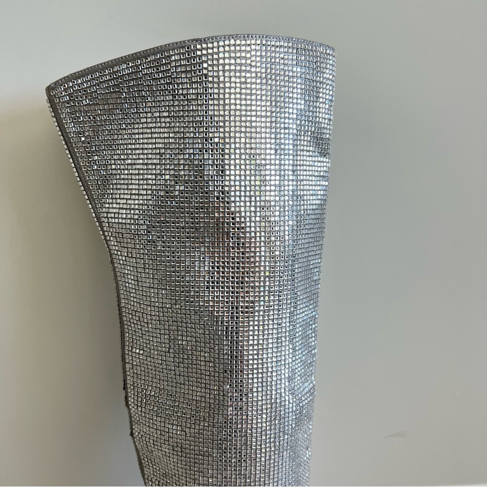 STEVE MADDEN Skyscraper Rhinestone Bling Silver Over The Knee Heels Boots Sz 6.5 - Picture 5 of 16
